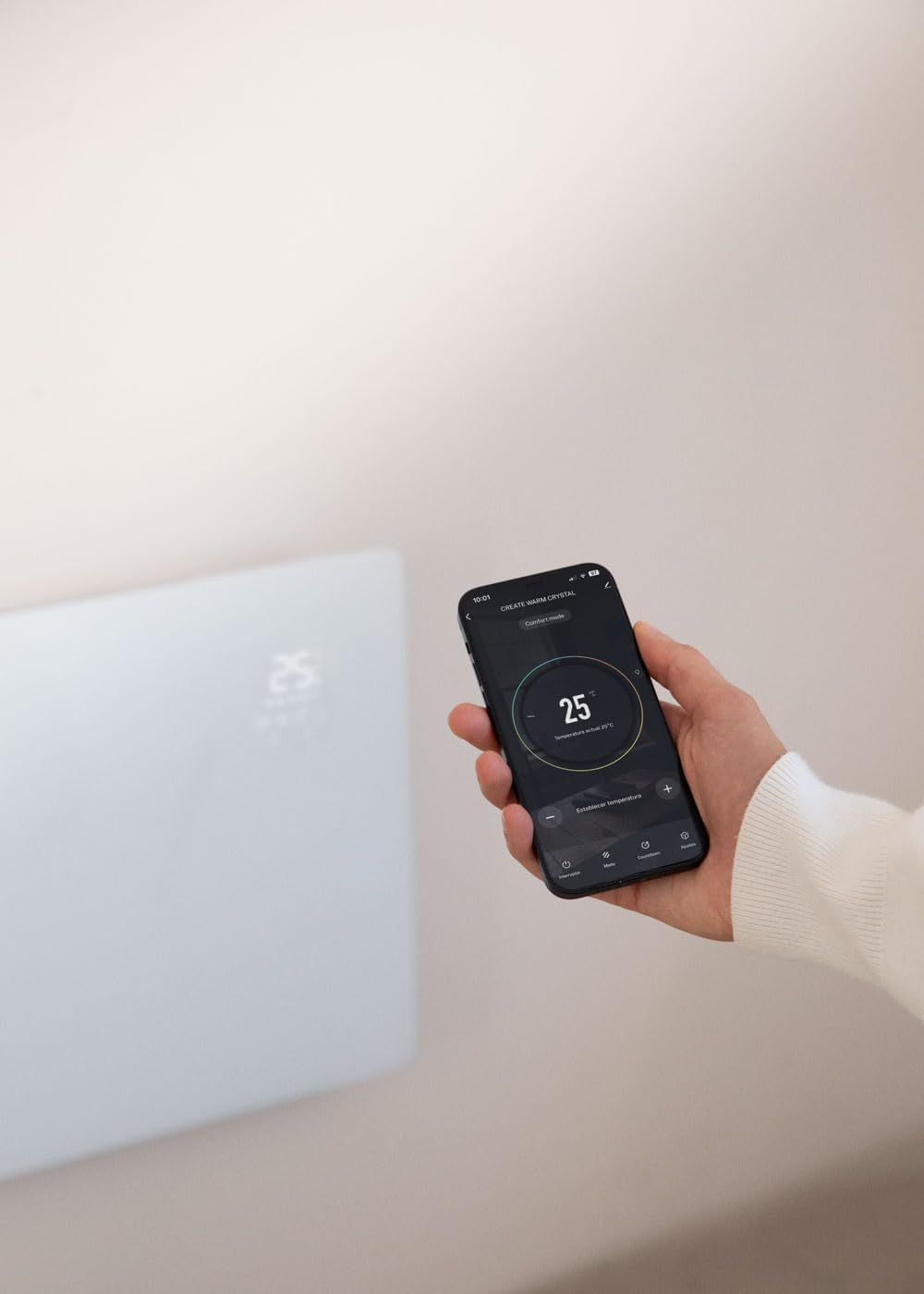 CREATE/WARM CRYSTAL 2500W / Weisser elektrischer Glaskonvektor, WiFi, einstellbare Leistung, leiser