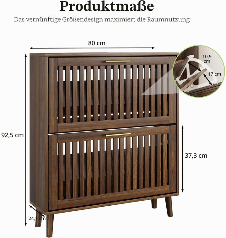 Schuhschrank, Schuhaufbewahrungsschrank mit 2 Klappschubladen mit Lamellen, schmaler Schuhschrank fü