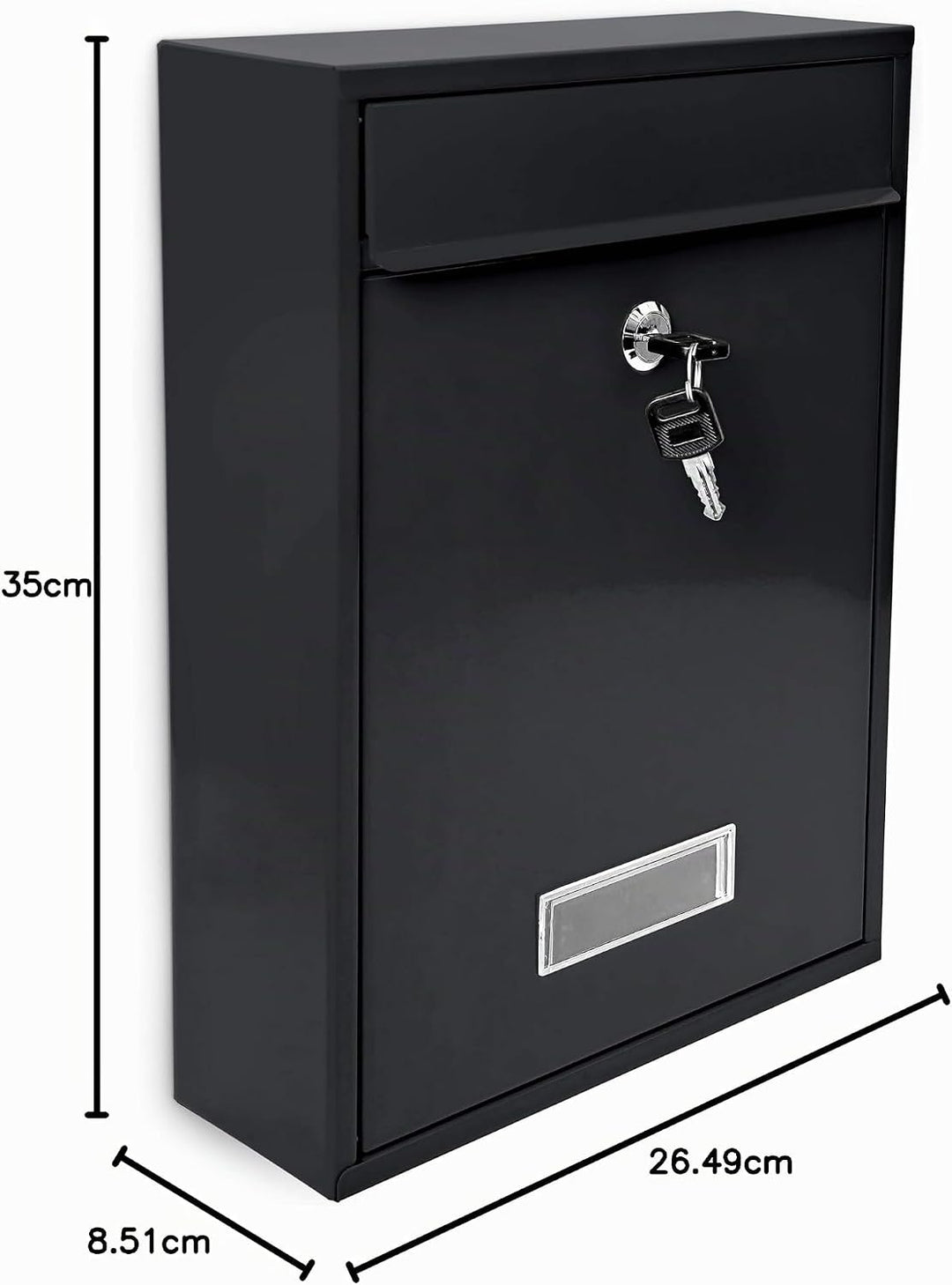 Design Briefkasten Metall Schwarz 26,5 x 35 x 8,5 cm, Schwarz