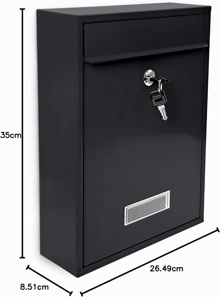 Design Briefkasten Metall Schwarz 26,5 x 35 x 8,5 cm, Schwarz