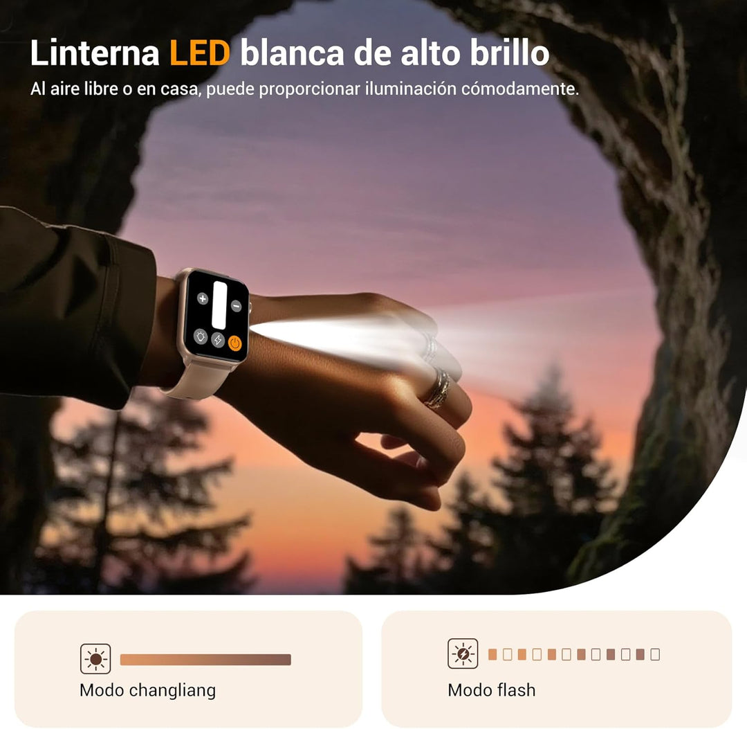 IOWODO Smartwatch Herren Damen 2025 | Bluetooth Anrufe & LED-Leuchte | SpO2 & Schlafüberwachung | 35