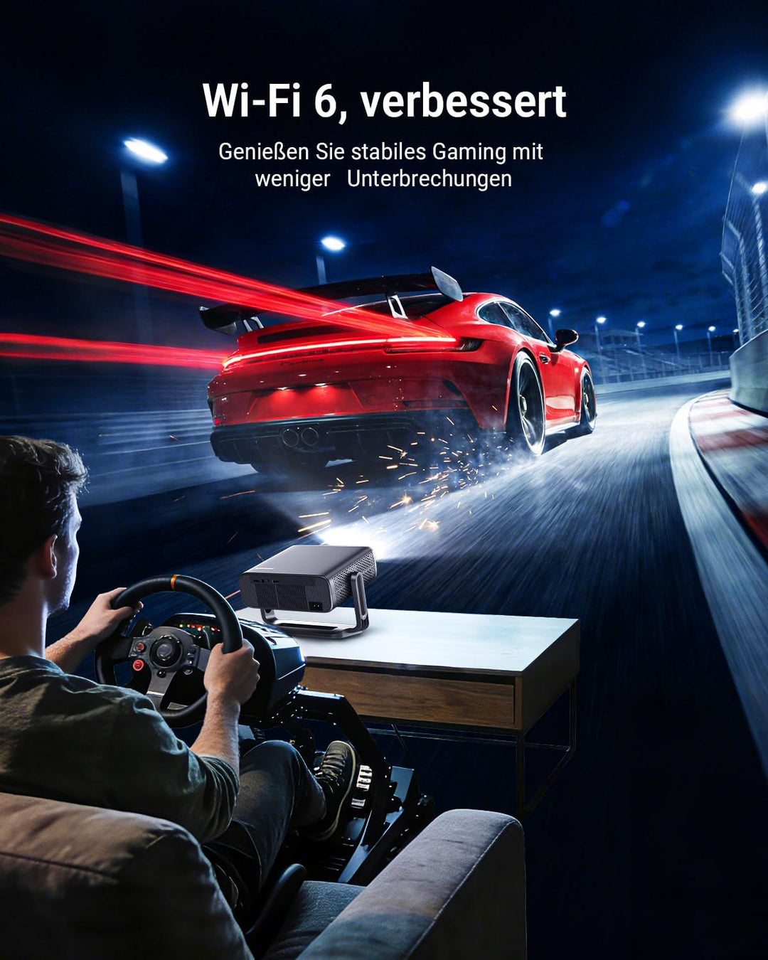 Smart Beamer mit Autofokus & automatischer Trapezkorrektur, WiFi Bluetooth Full HD 1080P, 500 ANSI