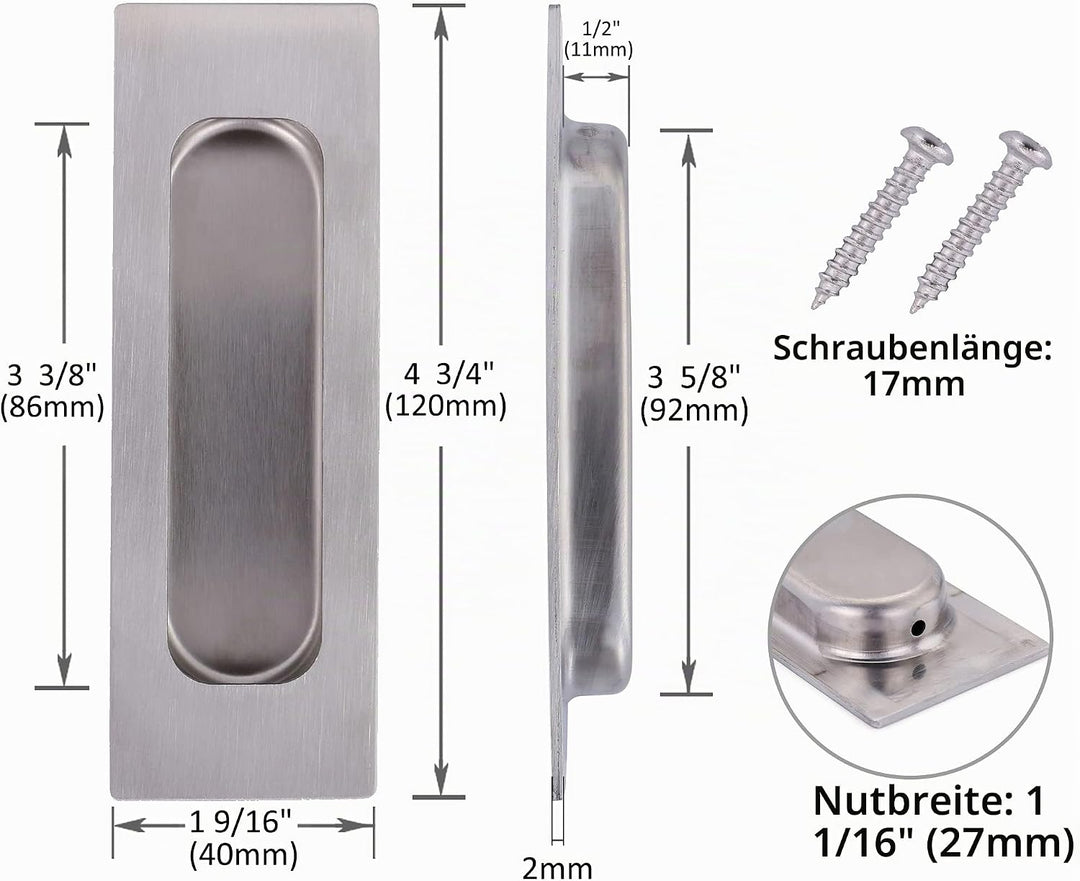 Mangsen 2 Stück Schiebetürgriff 120 * 40mm Edelstahl Muschelgriff für Schiebetüren Schrank, Schublad