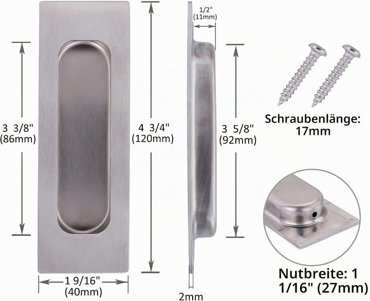 Mangsen 2 Stück Schiebetürgriff 120 * 40mm Edelstahl Muschelgriff für Schiebetüren Schrank, Schublad