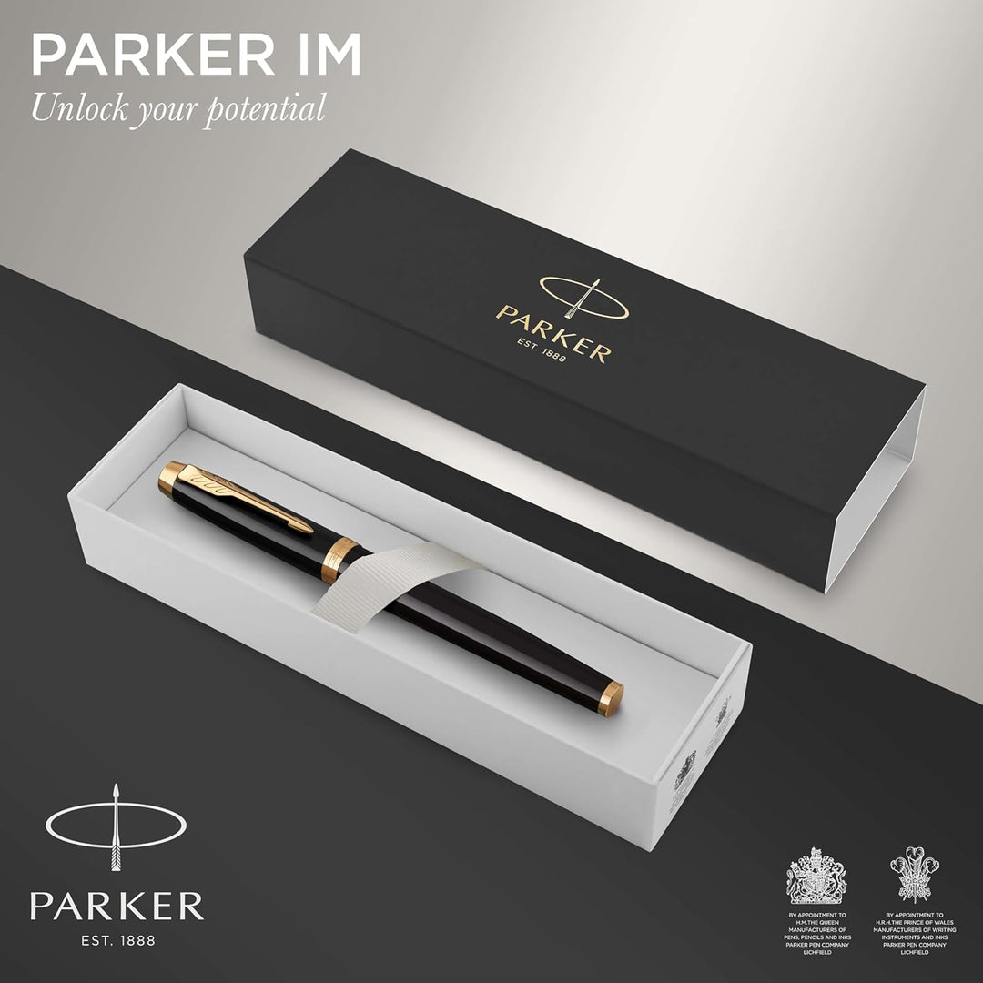 Parker IM Füller | schwarze Lackierung mit Goldzierteilen | Füllfederhalter mit mittlerer Feder | bl