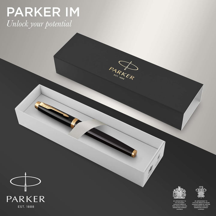 Parker IM Füller | schwarze Lackierung mit Goldzierteilen | Füllfederhalter mit mittlerer Feder | bl