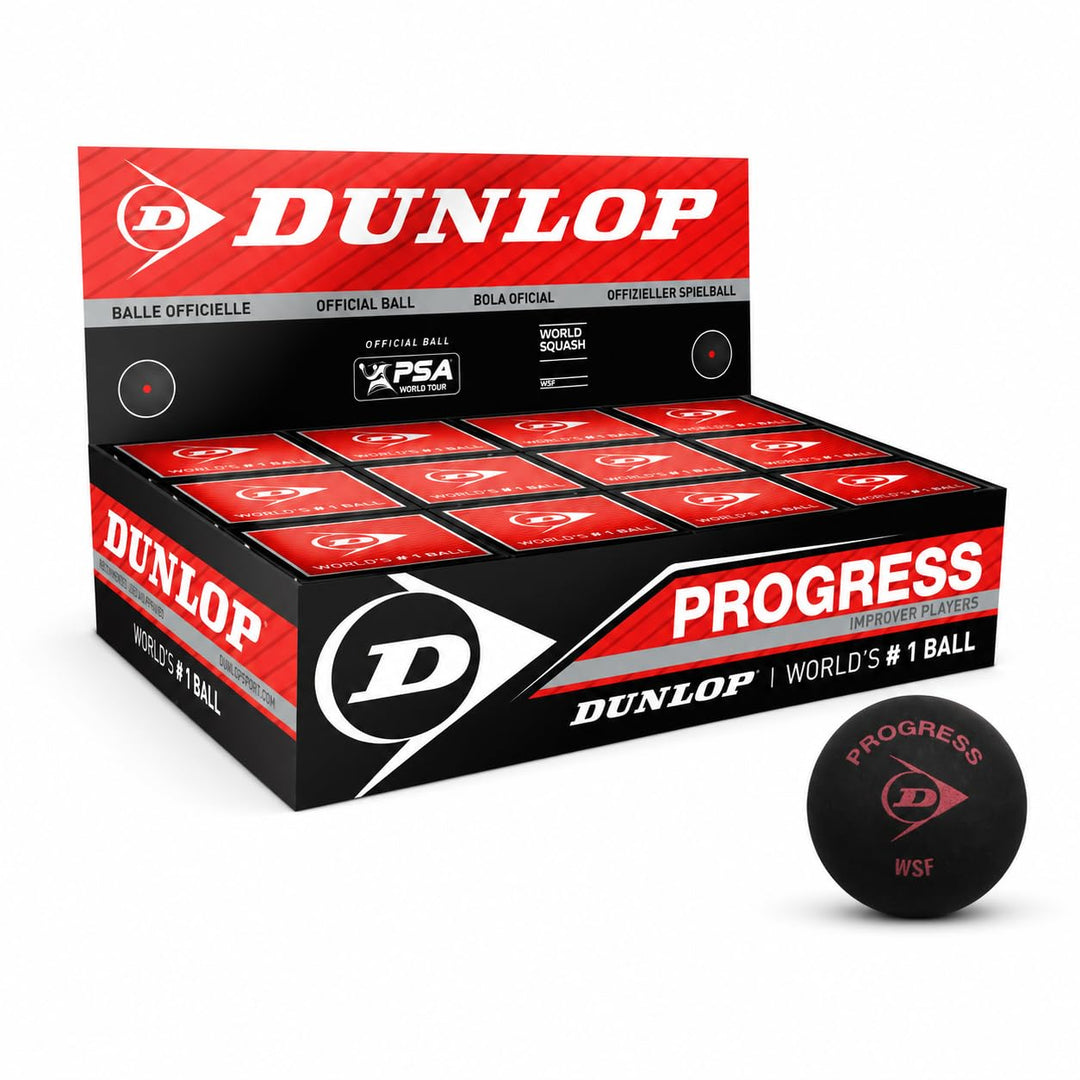 Dunlop Squashbälle Progress rot, für Freizeit- und Hobbyspieler – Speed mittelschnell 12 Balls, 12 B
