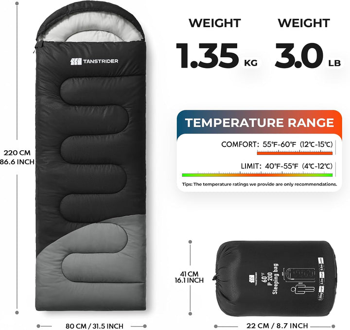 Schlafsack - 1,35 kg 3 Jahreszeiten-Deckenschlafsack, 2-in-1 Schlafsack Erwachsene, 10 °C bis 26 °C