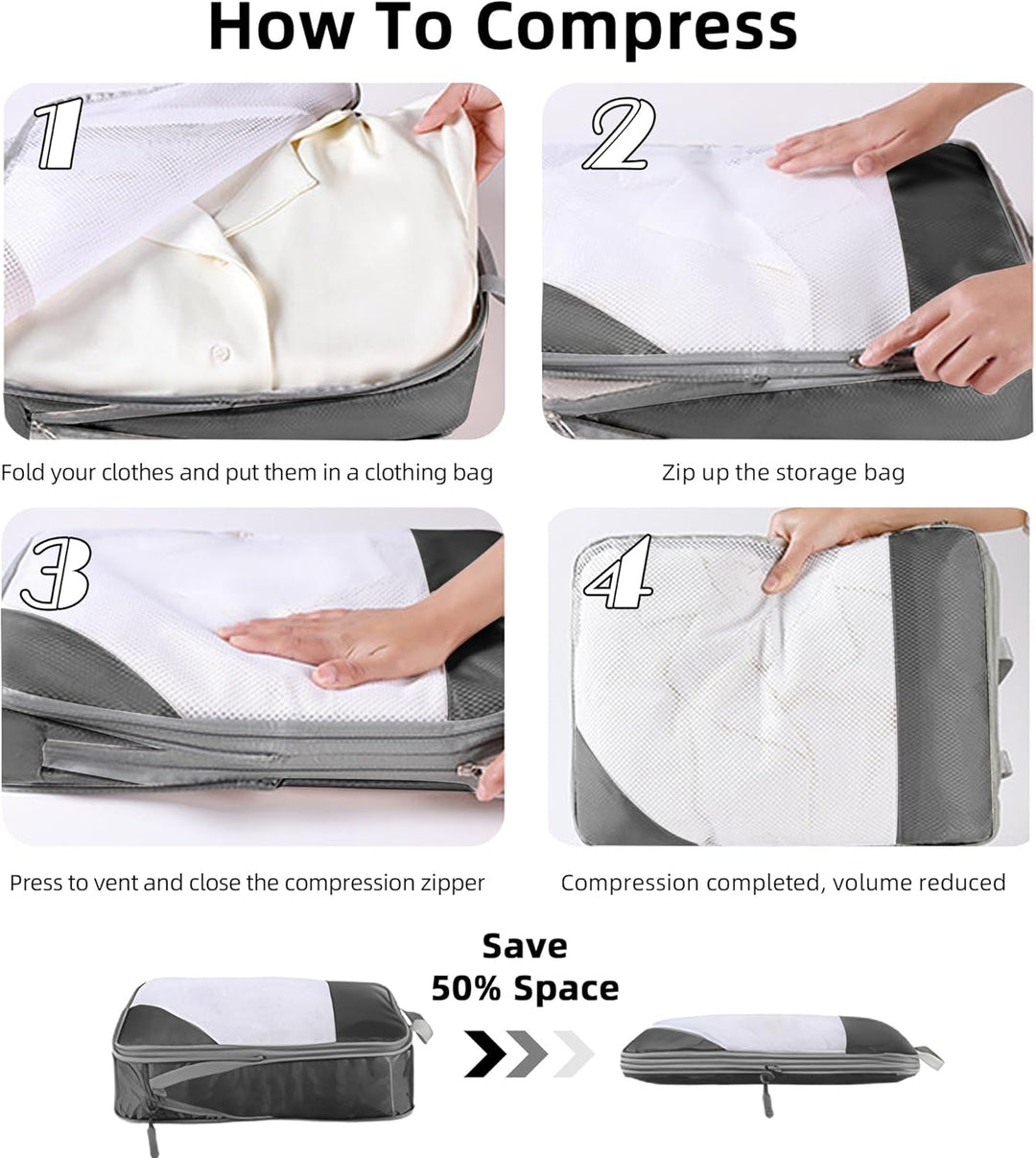 Kompressionspackwürfel für Koffer, 8 Stück erweiterbare Reisepackwürfel für Rucksack, ultraleichte R