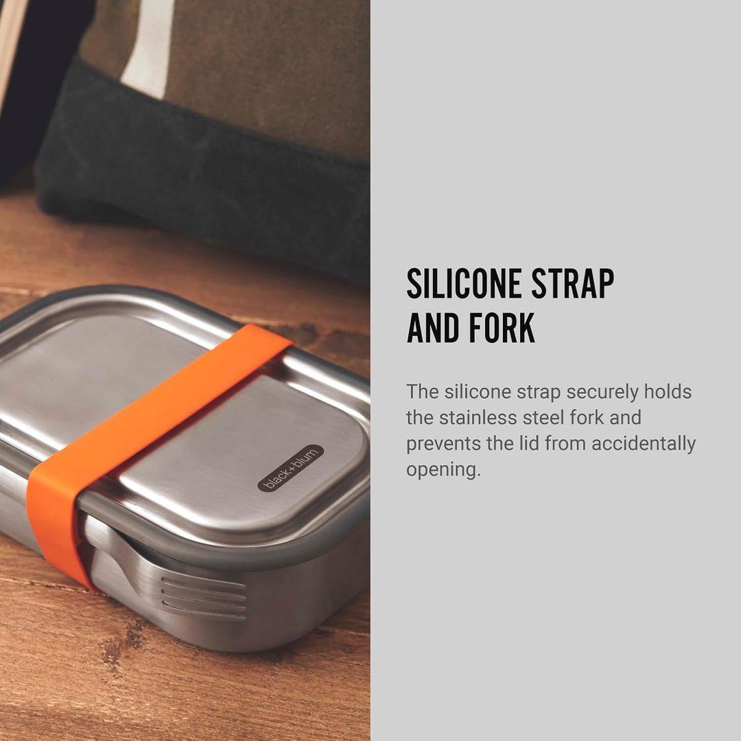 BLACK + BLUM Lunchbox Edelstahl 1L | Orange | 3-in-1 | Vakuumverschluss- 100% auslaufsicher | inkl.