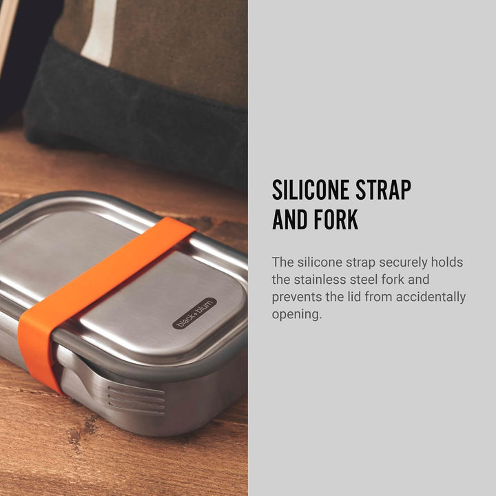 BLACK + BLUM Lunchbox Edelstahl 1L | Orange | 3-in-1 | Vakuumverschluss- 100% auslaufsicher | inkl.