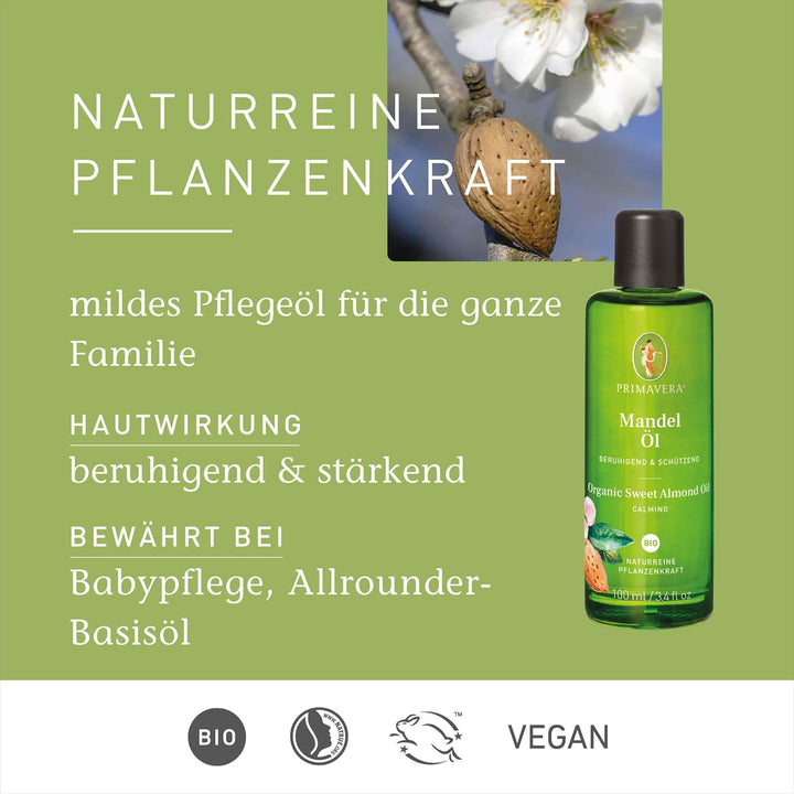 PRIMAVERA Pflegeöl Mandelöl bio 2 x 100 ml - Aromaöl, Naturkosmetik- pflegend, feuchtigkeitsspendend