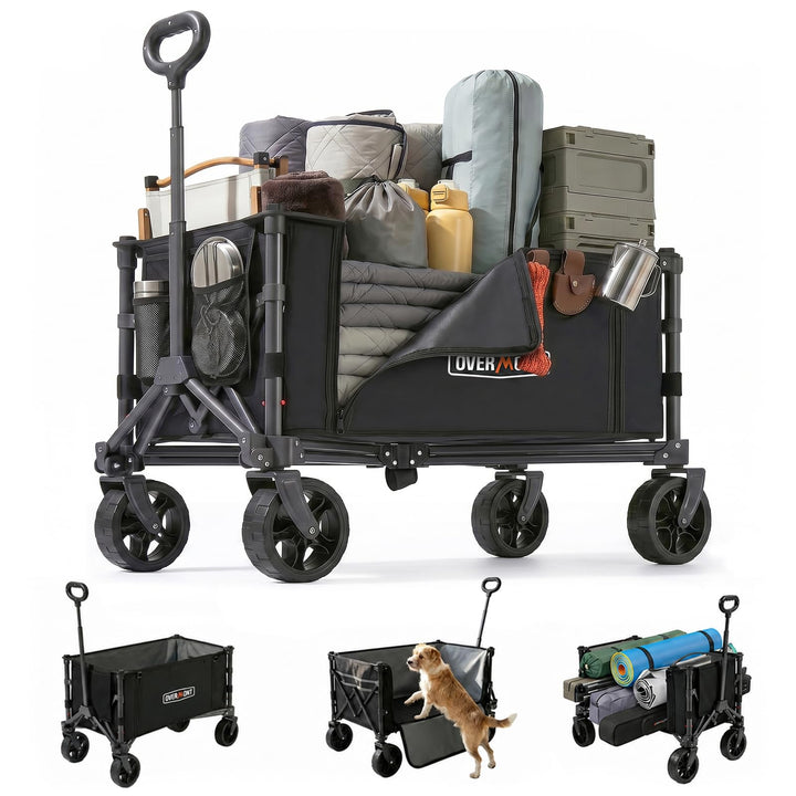 Overmont Bollerwagen Faltbar 3-in-1-120L 100KG Belastbar Klappbarer Handwagen mit All-Terrain Rädern
