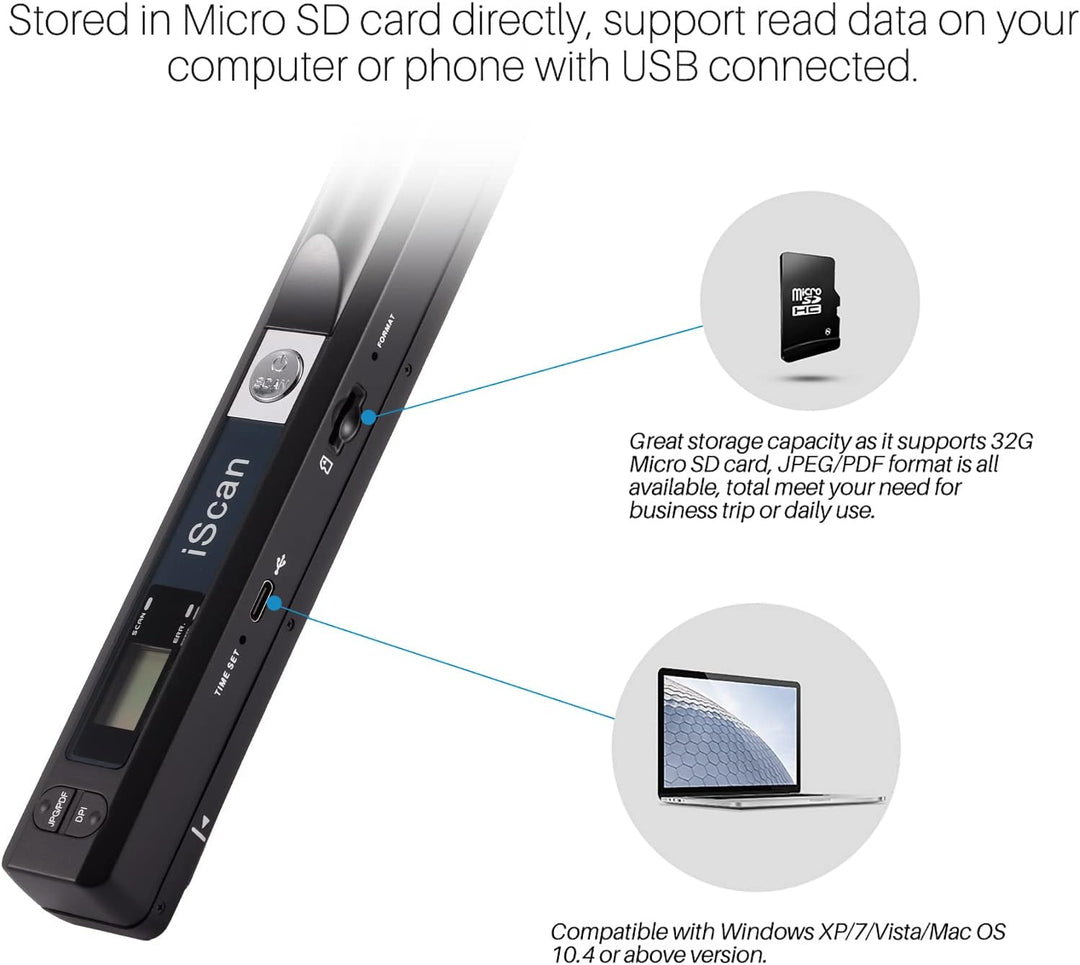 AOZBZ Portable Document Scanner Dokumentenscanner, 900DPI Mobile USB Handscanner A4 Farb Photo Scann