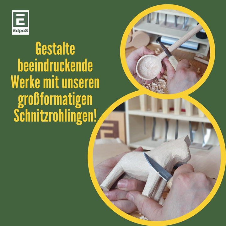 EdpaS Schnitzrohlinge Schnitzlöffel Gross aus Lindenholz – 2 Löffel-Rohlinge + 1 Kuksa-Rohling Schni
