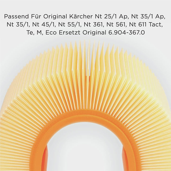 2 x Flachfaltenfilter Filter für original Kärcher NT 25/1 Ap, NT 35/1 Ap, NT 35/1, NT 45/1, NT 55/1,