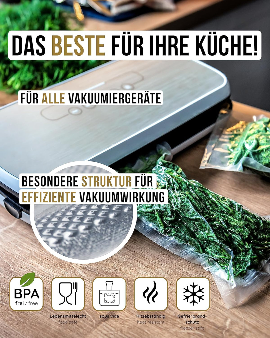 DeliVac Vakuumierbeutel - 100 Stück, 30x40cm, für alle Vakuumierer | geprägte Vakuumbeutel für Leben