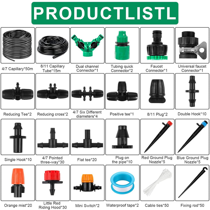 Garten BewässerungsSystem, 263Pcs Garten Bewässerung Kit, 50M+15M Bewässerungsrohre,Automatik Tröpfc