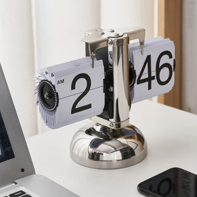 Flip Desk Clock, Quarzwerk Mechanische Flip Clock Single Foot Auto für Büro für Zuhause (Weiss), Wei