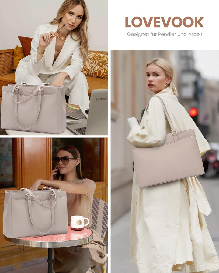 LOVEVOOK Grosse Laptoptasche Damen 17 Zoll, Leicht Aktentasche Arbeitstasche Handtasche, Elegant Lap