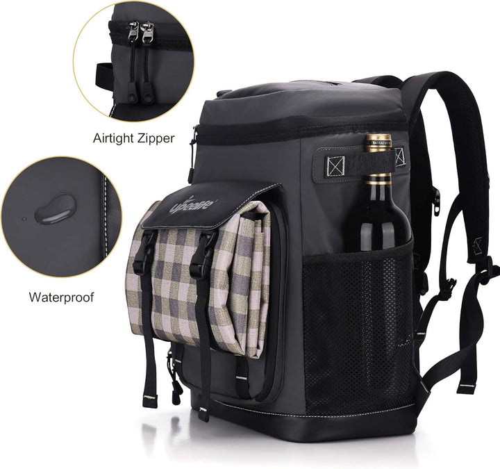 Upeelif Kühlrucksack 30L mit Picknickdeck Befestigungsband, Wasserdichter Picknickrucksack Kühltasch