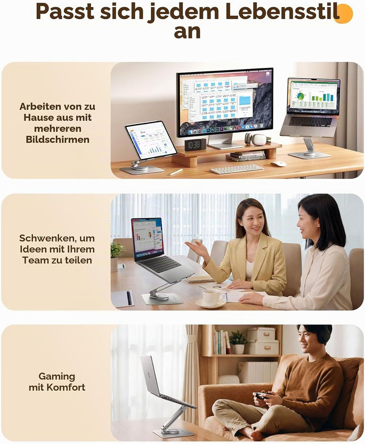 ORICO Laptop Ständer Höhenverstellbar mit 360° Drehsockel, Faltbarer Ergonomischer Notebook Ständer