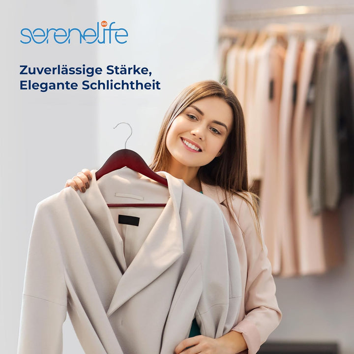 SereneLife Platzsparende Kleiderbügel Holz, Bügel für die Garderobe Holz, rutschfest und Stabil bis