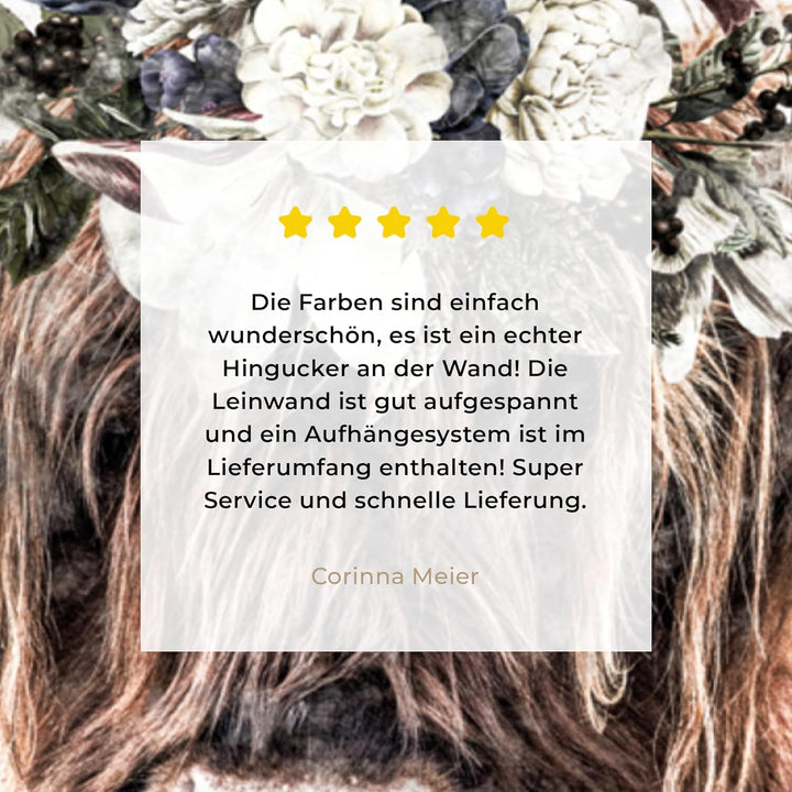 MuchoWow Leinwand Bilder, Einzigartige Wanddeko mit Rahmen, Schottischer Hochländer - Rauch - Flora,