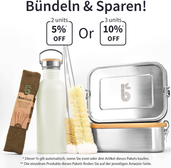Bambaw Trinkflasche Edelstahl 500ml, Nicht-isolierte Trinkflasche Weiss, Fahrrad Trinkflasche Edelst