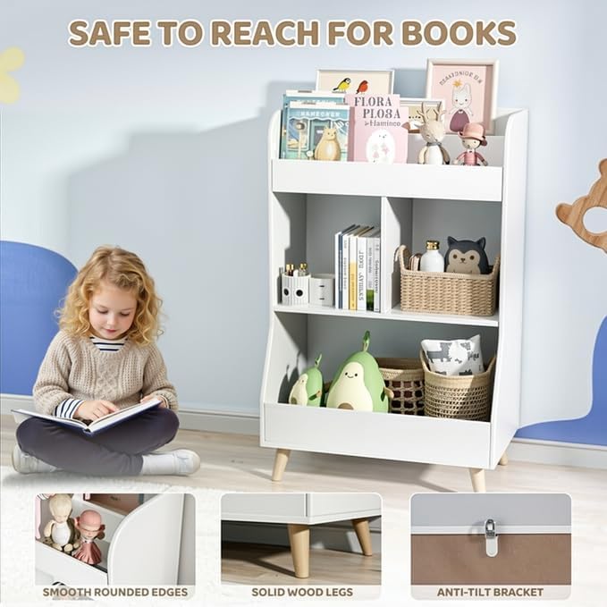 MAMIZO Kinderregal,Bücherregal Kinder,Spielzeugregal,Kinderzimmerregal,Spielzeug Aufbewahrung,Montes