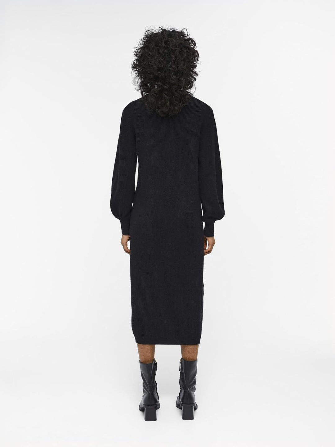 Object Damen Objmalena L/S Knit Dress Noos Strickkleid, Schwarz, L EU