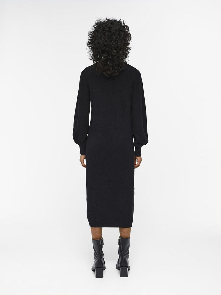 Object Damen Objmalena L/S Knit Dress Noos Strickkleid, Schwarz, L EU