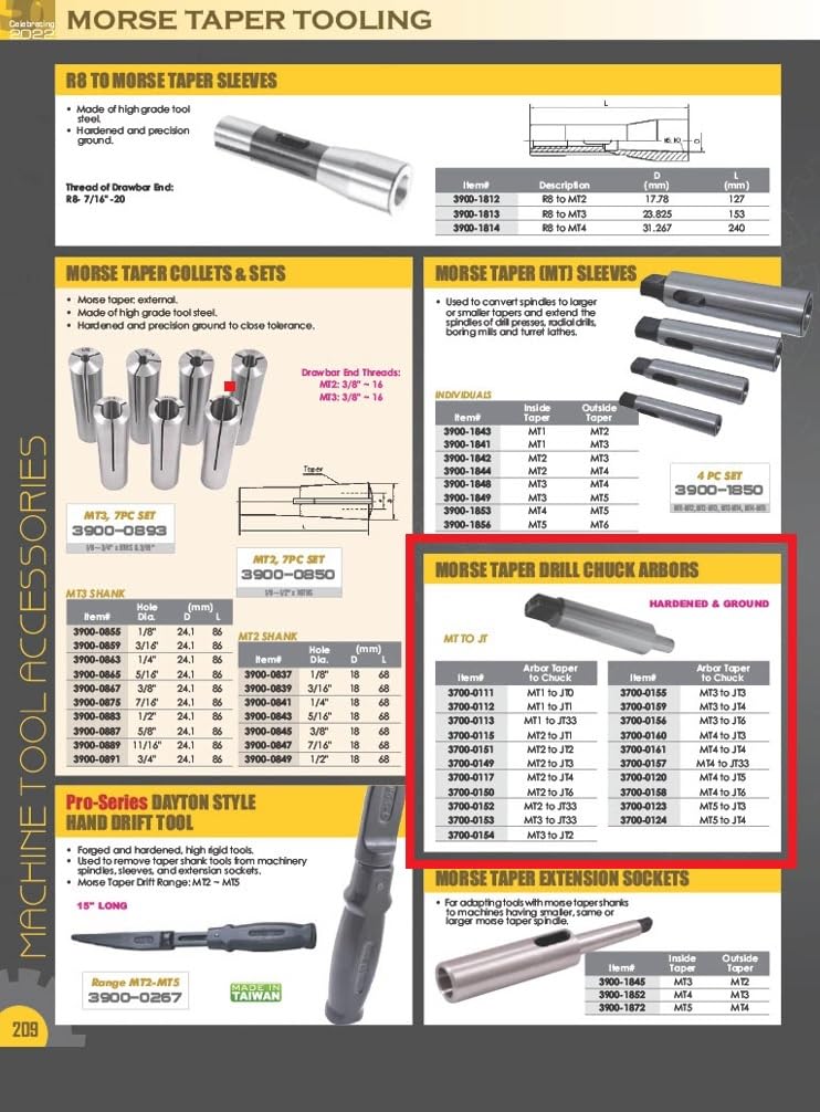 3700-0151 Morse Taper Arbor, MT2 to JT2 Arbor Taper to Chuck, MT2 to JT2