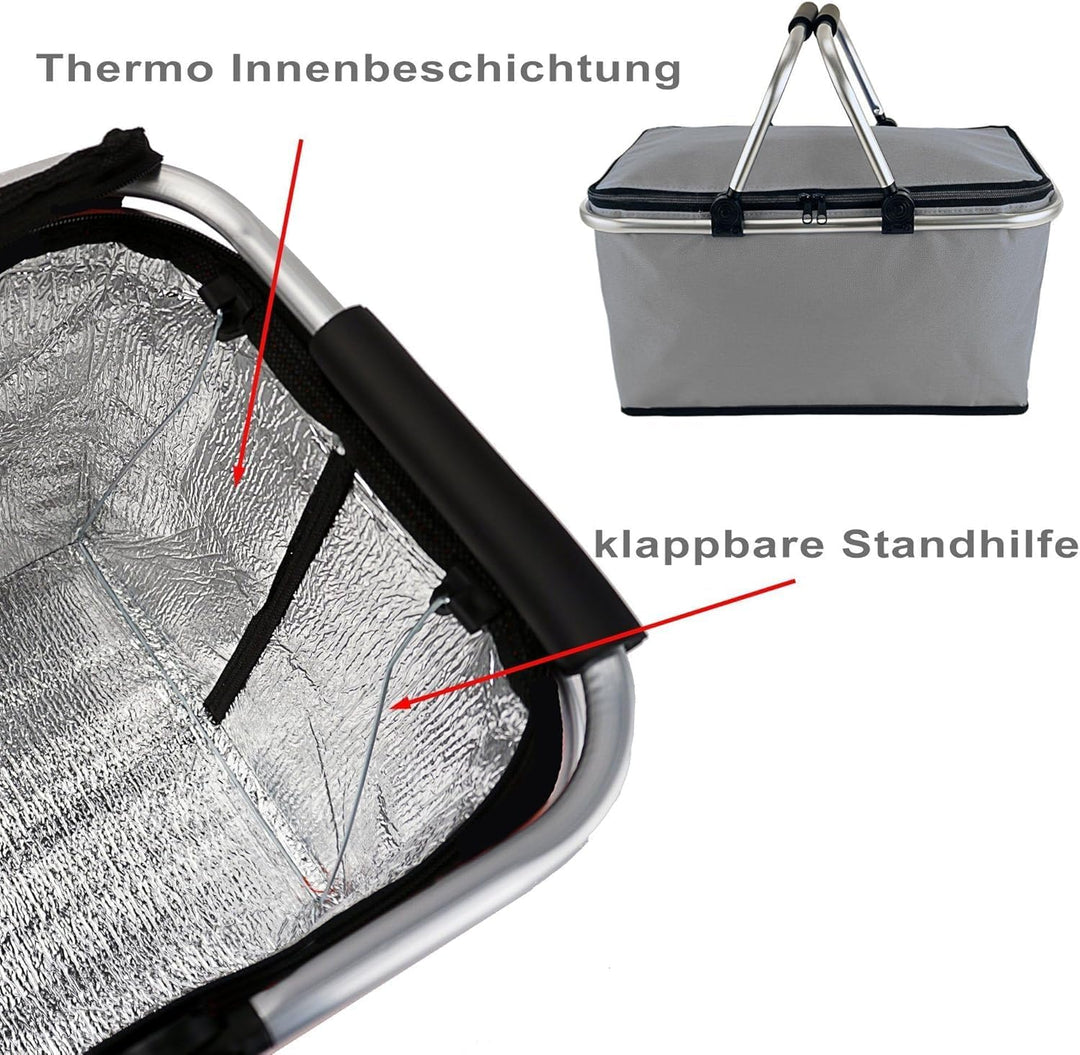 Faltbarer Einkaufskorb mit Kühlfunktion [30L] – Isolierter Korb & Picknickkorb mit Alurahmen, leicht