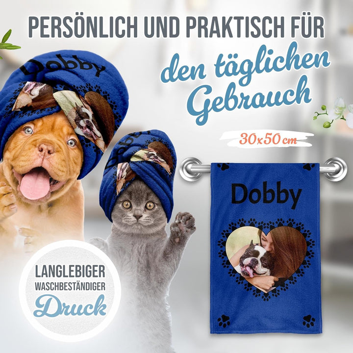 PR Print Royal Personalisiertes Hundehandtuch mit Foto & Name selbst gestalten - Pfoten-Herz - Pfote