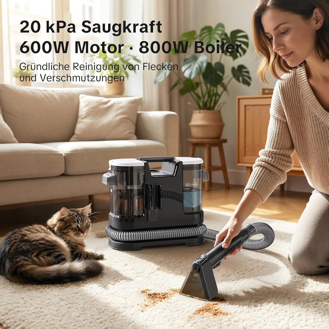 Lubluelu Nasssauger Polsterreiniger Gerät 600 W, 20 kPa Teppichreiniger Waschsauger, tragbarer Teppi