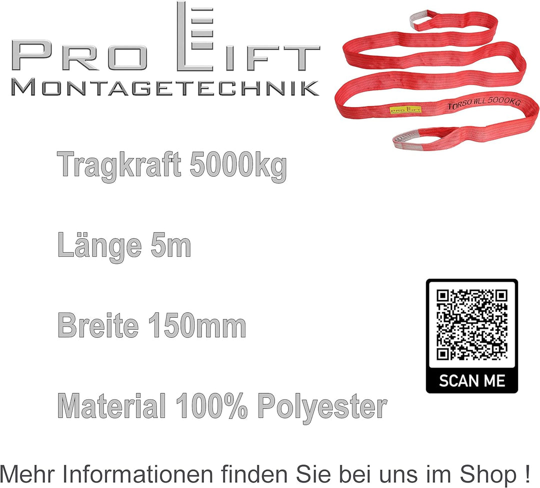 Pro-Lift-Montagetechnik Hebeband Hebegurt 2 Schlaufen 5t Länge 5m 2-lagig genäht