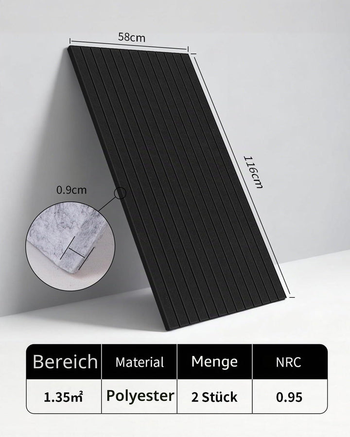 1,35㎡ Akustikpaneele Selbstklebend Schallabsorber 2 Stück Schwarz | 116x58x0,9cm 100% Polyester Akus
