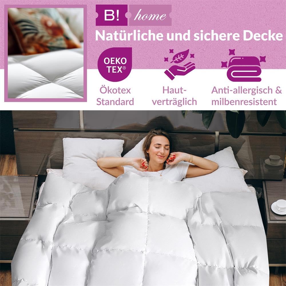 B!HOME Winterdecke 100% Daunen 200x200cm (1320g) Kassettenstegbett Bezug 100% Baumwolle Decke Winter