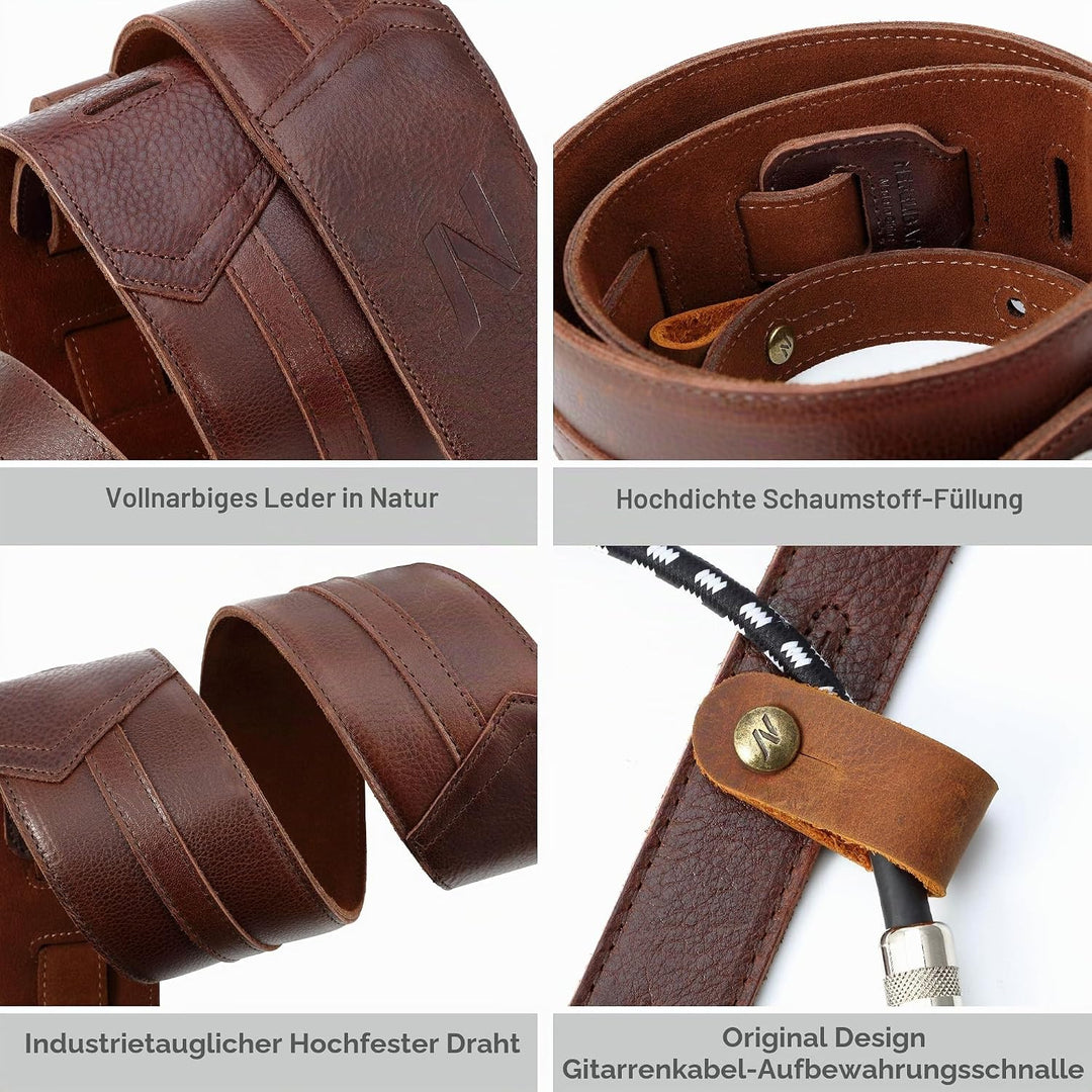 Nefelibata 3" Gitarrengurt, weiches italienisches Vollrindsleder, mit Schaumstoffpolsterung und Kabe
