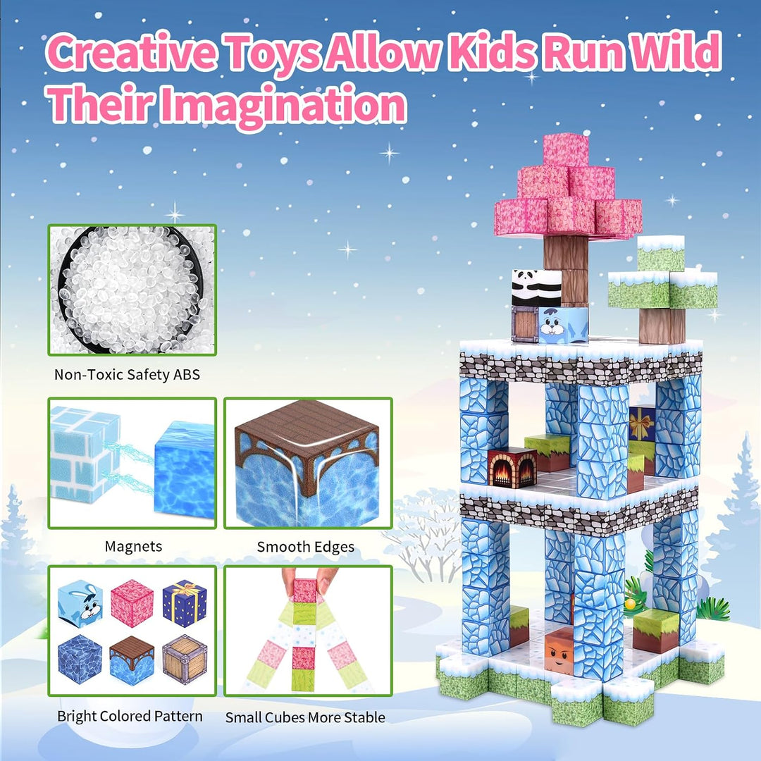 100Pcs Magnetische Bauklötze für Kinder, Build Magnet Ice Castle World Set, Magnet Spielzeug Geburts