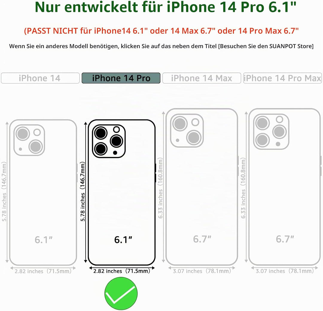 SUANPOT [RFID Schutz für iPhone 14 Pro 6.1" Hülle PU Leder Handyhülle Lederhülle Klapphülle Kartenfa