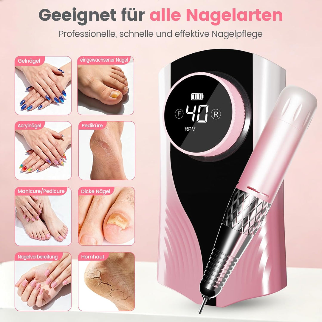 Elektrische Nagelfräser mit LCD-Display, 35000 U/min Tragbar Nagelfeile für Acryl und Gelnägel, Gerä