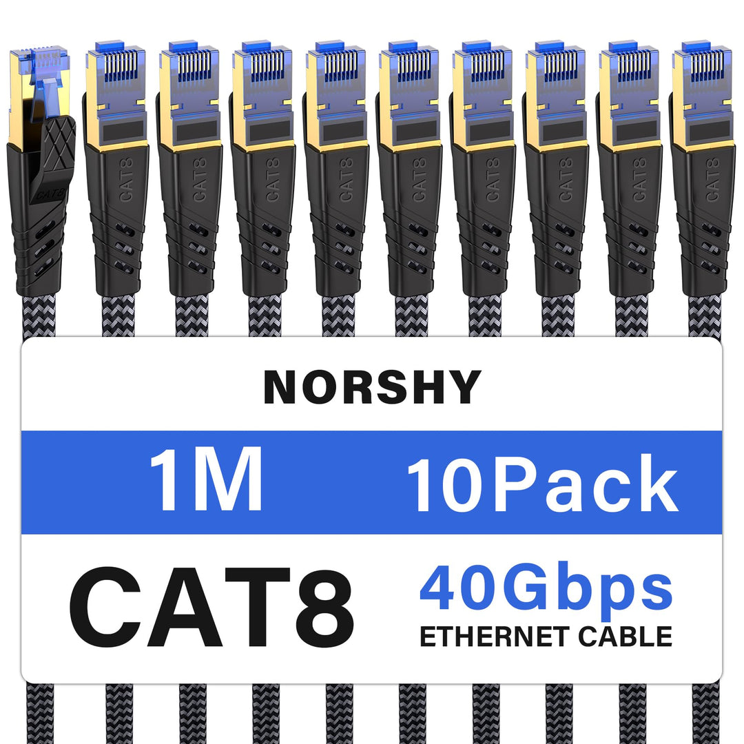 Cat 8 LAN Kabel 1m (10-Stück), 40Gbps Netzwerkkabel 2000MHz Gigabit Hochgeschwindigkeits Internetkab