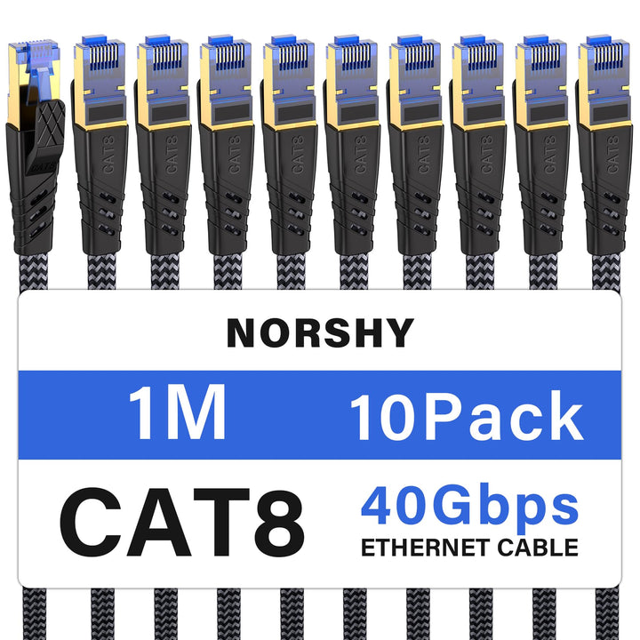 Cat 8 LAN Kabel 1m (10-Stück), 40Gbps Netzwerkkabel 2000MHz Gigabit Hochgeschwindigkeits Internetkab