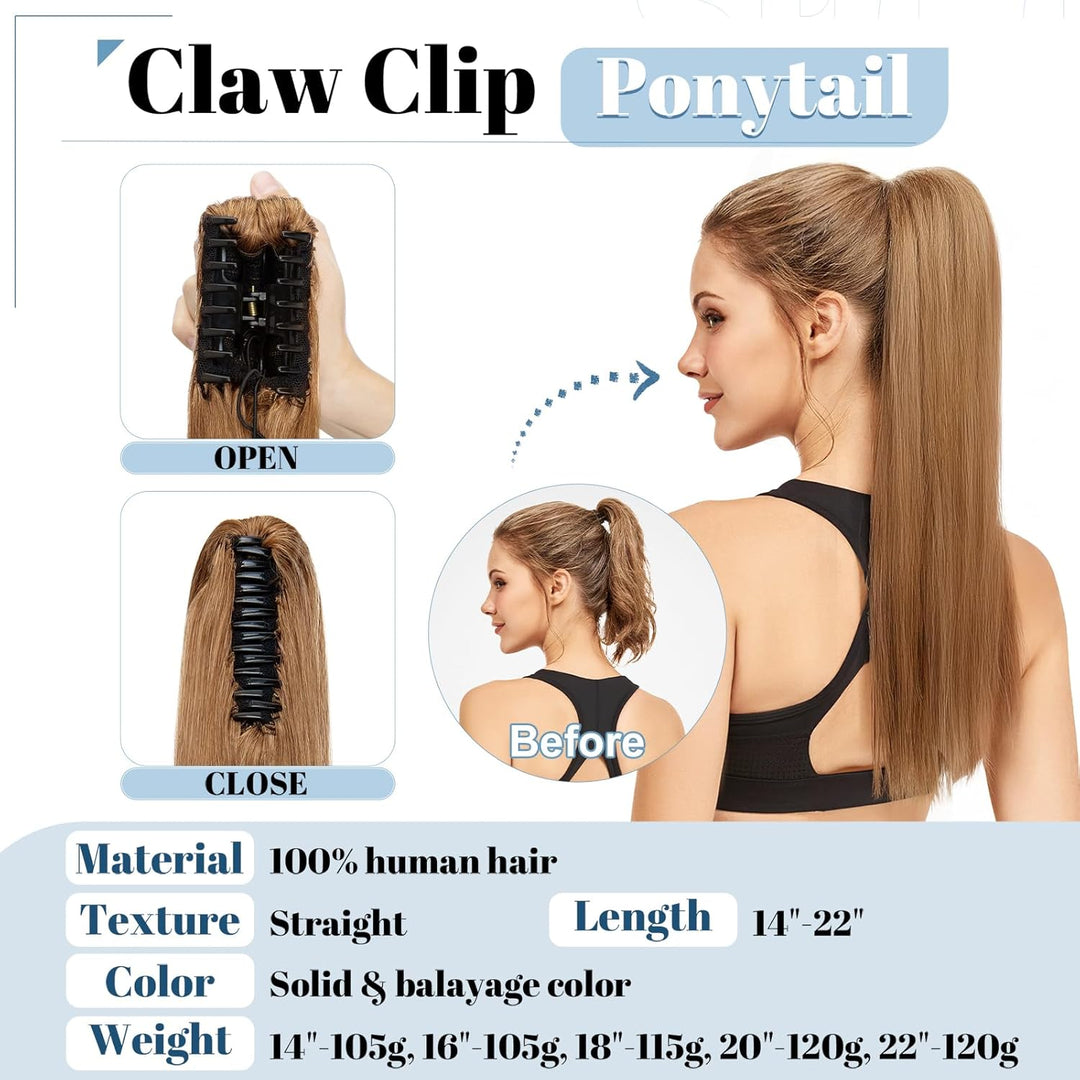 SEGO Ponytail Extension Echthaar mit Klammer Pferdeschwanz Zopf Clip in Haarteil Haarverlängerung 10