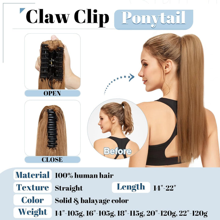 SEGO Ponytail Extension Echthaar mit Klammer Pferdeschwanz Zopf Clip in Haarteil Haarverlängerung 10