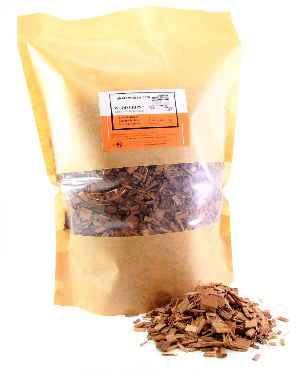 AlcoFermBrew Akazie holzchips (Getoastet Medium) 1000g - Eichenholzspäne | Räucherholz | Eichenholz