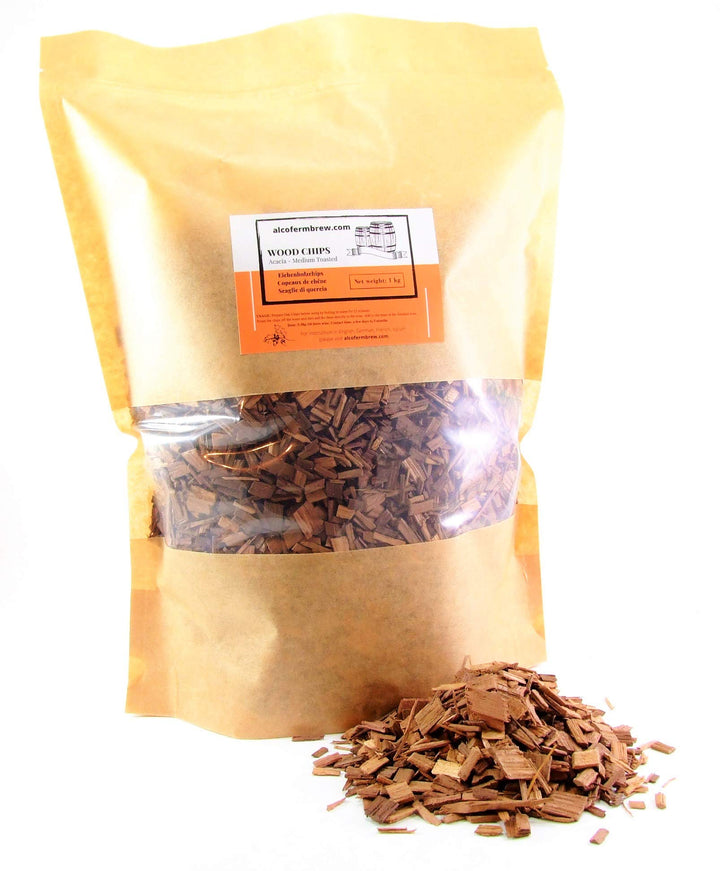AlcoFermBrew Akazie holzchips (Getoastet Medium) 1000g - Eichenholzspäne | Räucherholz | Eichenholz