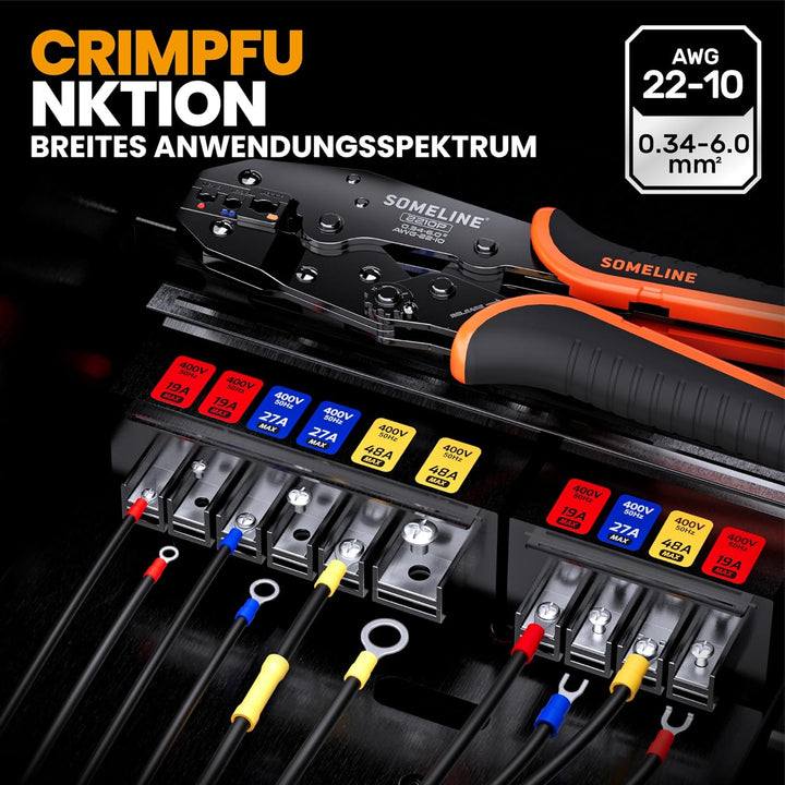 SOMELINE® Crimpzange Kabelschuhe Set, Crimpzangenset, Kabelschuhzange für 0,34-6mm² Kabelhülsen mit